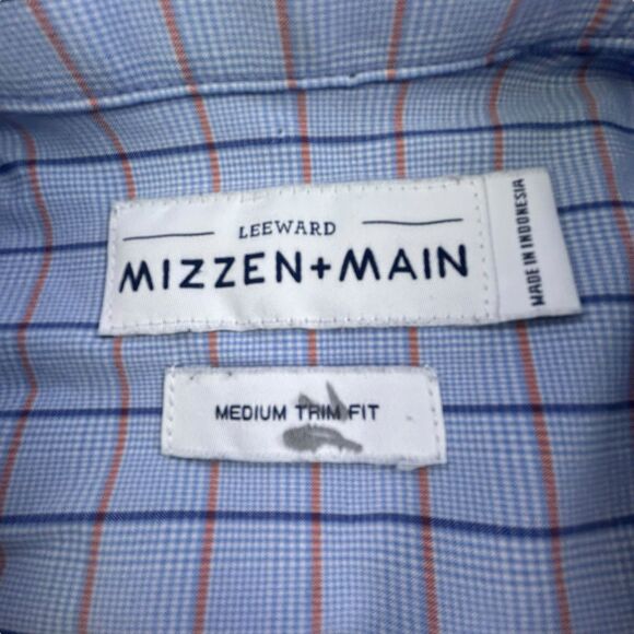 Mizzen + Main Performance Shirt Mens M Blue Plaid Trim Fit Stretch - Picture 3 of 10